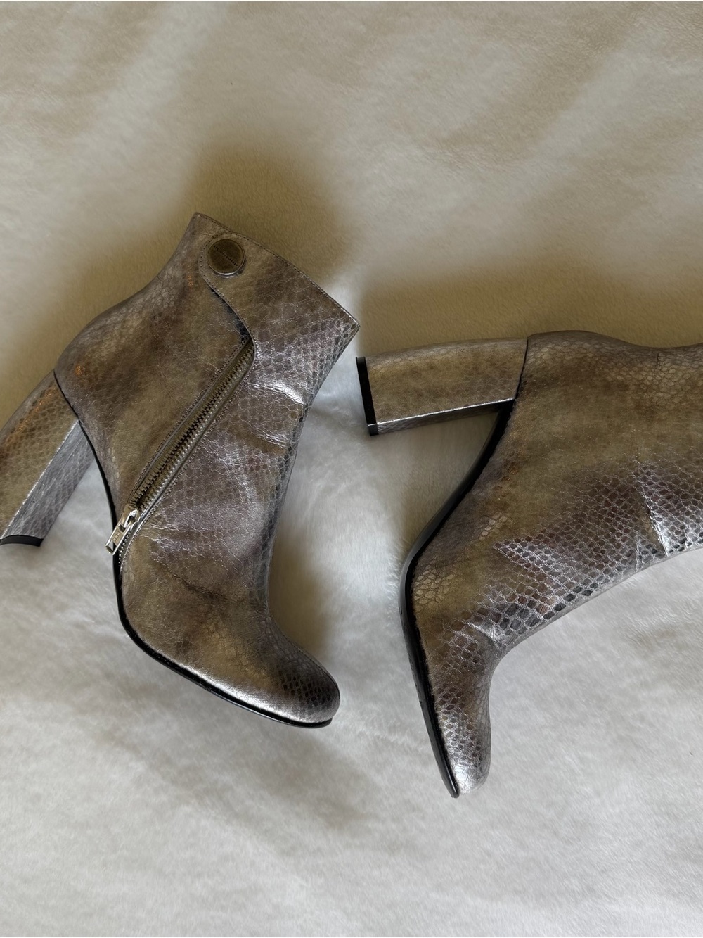 Stella McCartney Metallic Gray Snake-Embossed Ankle Boots